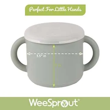 WeeSprout Snack Containers, Food Grade Silicone Cups, Spill-Proof Tops For Toddlers and Babies, Premium Hard Plastic Travel Lids, Dishwasher Safe, Set of 2 Snack Catchers