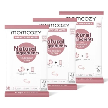 Momcozy Natural Breast Pump Wipes - Pack of 3, 30 Count, Easy On-the-Go Cleaning