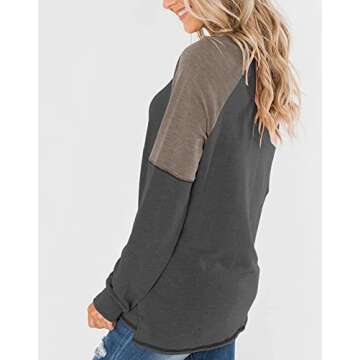 Bingerlily Women's Casual Long Sleeve Tunic Tops Crew Neck Color Block Blouses Charcoal