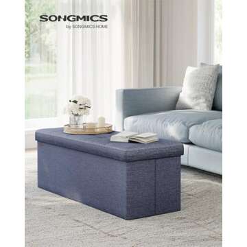 SONGMICS Mazie Collection - 43 Inches Folding Storage Ottoman Bench, Ottoman Foot Rest, End of Bed B...