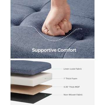 SONGMICS Mazie Collection - 43 Inches Folding Storage Ottoman Bench, Ottoman Foot Rest, End of Bed Bench, Storage Chest, Load 660 lb, for Living Room, Bedroom, Entryway, Misty Blue ULSF077Q01