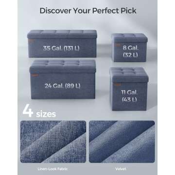 SONGMICS Mazie Collection - 43 Inches Folding Storage Ottoman Bench, Ottoman Foot Rest, End of Bed Bench, Storage Chest, Load 660 lb, for Living Room, Bedroom, Entryway, Misty Blue ULSF077Q01