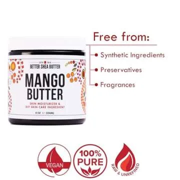 Raw Mango Butter - 100% Pure Mango Seed Butter - Natural Moisturizer for Skin and Hair - Use with Shea in DIY Body Butter, Lip Gloss, Lotion Bar and Soap Making, 8 oz Jar