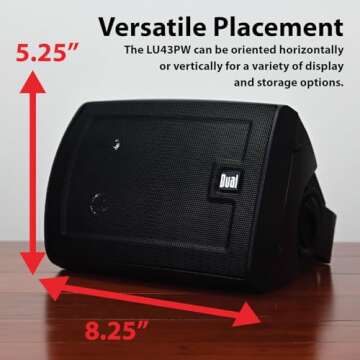 Dual Electronics 4" 3-Way High Performance Outdoor Indoor Speakers with Powerful Bass, Effortless Mounting Swivel Brackets, All Weather Resistance, Sold in Pair, LU43PB