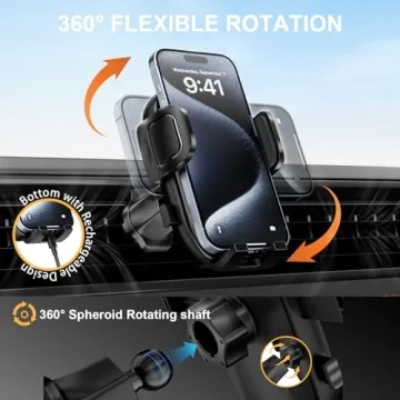 360° Rotation Car Phone Holder with Metal Hook