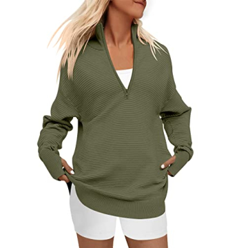 ANRABESS Women's 2024 Fall Long Sleeve Half Zip Casual Oversized Ribbed Knit Pullover Sweater Top Th...
