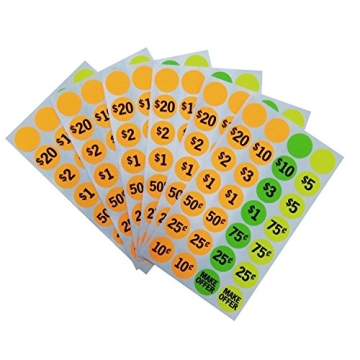 Brothersbox Garage Sale Stickers - 1400 Pre-Priced Labels for Easy Organization