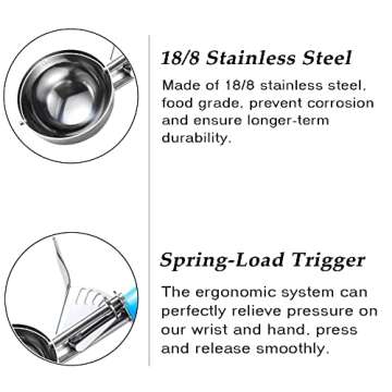 HOMURE H Portion Scoop Set, 3 PCS Cookie Scoops, Ice Cream Scoop, Dishers Scoops, Cupcake Scoop - #16 (2.7 oz), #20 (2 oz), #30 (1.25 oz)