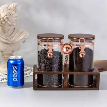 Flmeyaza Borosilicate Glass Coffee Bean Storage Jar with Sealing Lid, Coffee Sealing Jar with Shelf, Coffee Storage Airtight Jar with Locking Clip, Ground Coffee Jar for Coffee Bar Kitchen Accessories