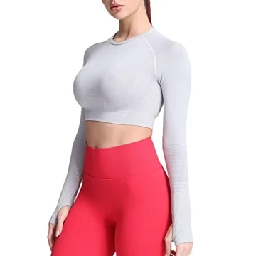 Aoxjox Long Sleeve Crop Tops for Women Vital Seamless Fit