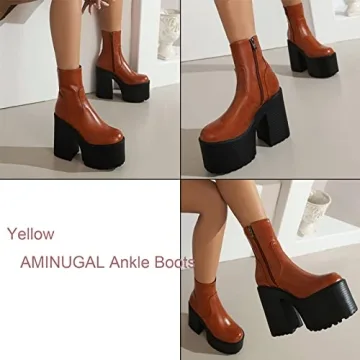 Stylish AMINUGAL Women’s Platform Chunky Heel Boots