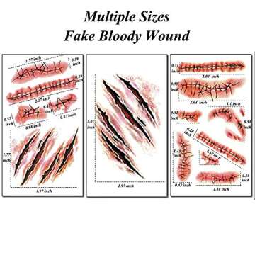 Halloween Scar Scab,15 Sheets Waterproof Temporary Tattoos Sticker for Masquerade, Prank Makeup Prop...