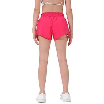 Aurefin Girls Athletic Shorts, Lightweight Running Shorts for Teen Girls Kids Sports Active Shorts with Zip Pocket and Elastic Hot Pink/M