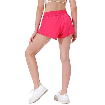 Aurefin Girls Athletic Shorts, Lightweight Running Shorts for Teen Girls Kids Sports Active Shorts with Zip Pocket and Elastic Hot Pink/M