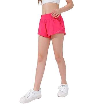 Aurefin Girls Athletic Shorts, Lightweight Running Shorts for Teen Girls Kids Sports Active Shorts with Zip Pocket and Elastic Hot Pink/M