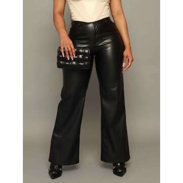 Zebaexf Women's High Waist Faux Leather Pants Straight Leg Jeans Leather Look Pants Black XL