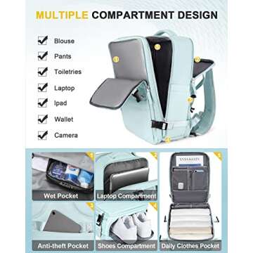 UPPACK Travel Backpack For Women Men Travel Bag Watreproof Hiking Backpack College Laptop Backpack for Traveling on Airplane Travel Essentials Carry on Backpack Flight Approved (Blue Large)