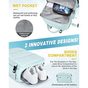 UPPACK Travel Backpack For Women Men Travel Bag Watreproof Hiking Backpack College Laptop Backpack for Traveling on Airplane Travel Essentials Carry on Backpack Flight Approved (Blue Large)