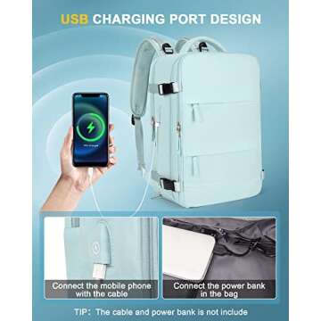 UPPACK Travel Backpack For Women Men Travel Bag Watreproof Hiking Backpack College Laptop Backpack for Traveling on Airplane Travel Essentials Carry on Backpack Flight Approved (Blue Large)