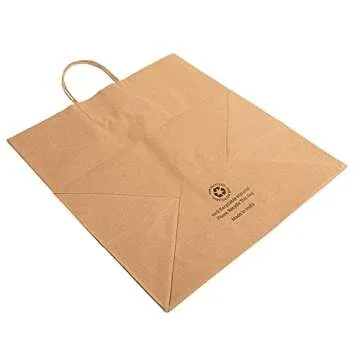 AmerCareRoyal Case of 200 Recyclable Kraft Paper Bags with Twisted Handles - Eco-Friendly Brown Grocery Bags - Durable & Recyclable Packaging, Shopping Bags, Brown Bags with Handles - 14"x10"x15.75"