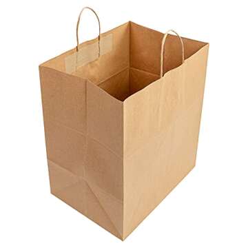 AmerCareRoyal Case of 200 Recyclable Kraft Paper Bags with Twisted Handles - Eco-Friendly Brown Grocery Bags - Durable & Recyclable Packaging, Shopping Bags, Brown Bags with Handles - 14"x10"x15.75"