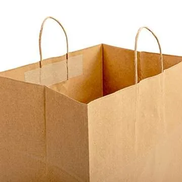 AmerCareRoyal Case of 200 Recyclable Kraft Paper Bags with Twisted Handles - Eco-Friendly Brown Grocery Bags - Durable & Recyclable Packaging, Shopping Bags, Brown Bags with Handles - 14"x10"x15.75"