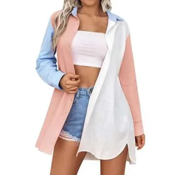 HOTOUCH Women's Stylish Long Linen Button Down Shirt