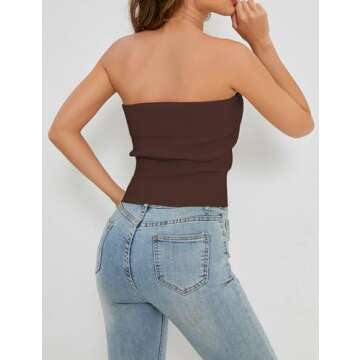 PICPUNMAK Women Solid Strapless Bandeau Tube Crop Top Casual Slim Fit Sleeveless Ribbed Cropped Tube Tops Bustier Summer