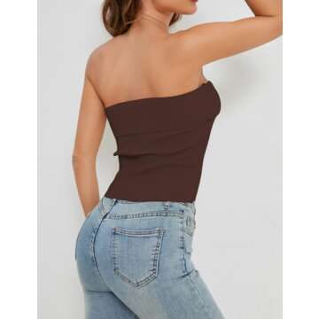 PICPUNMAK Women Solid Strapless Bandeau Tube Crop Top Casual Slim Fit Sleeveless Ribbed Cropped Tube Tops Bustier Summer