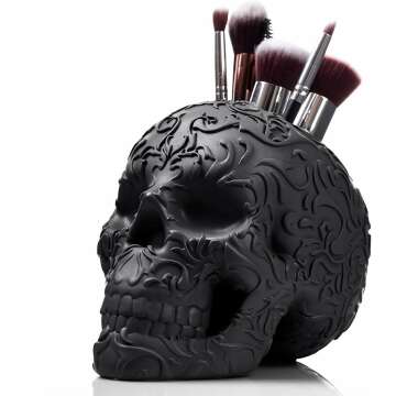 Skull Makeup Brush Holder - Unique Desk Organizer for All Needs