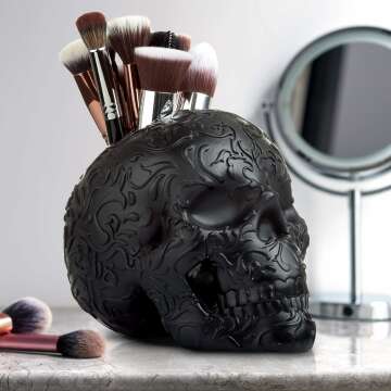 Stylish Skull Makeup Brush and Pen Holder