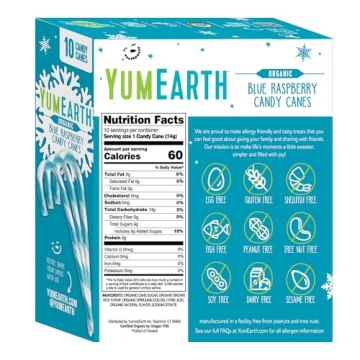 YumEarth Organic Blue Raspberry Candy Canes - 10 Count