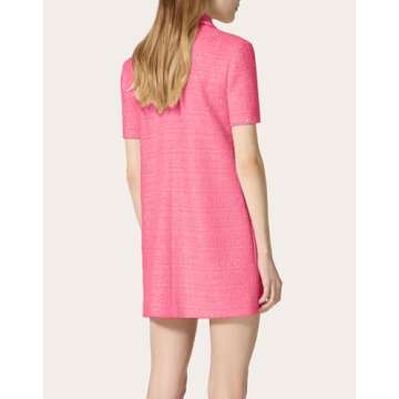YEXPINE Tweed Mini Shift Dress with Polo Collar and Rhinestones