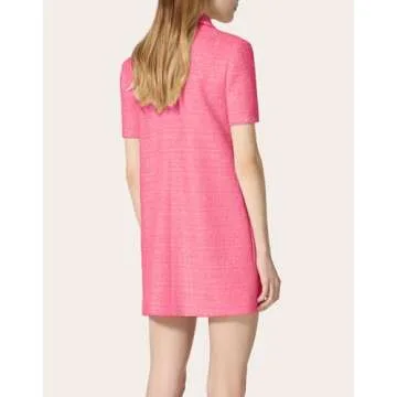 YEXPINE Tweed Mini Shift Dress with Polo Collar and Rhinestones