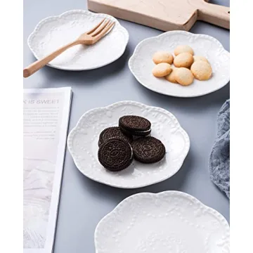 Stylish Jusalpha Embossed Lace Ceramic Plate Set - 4 Pieces