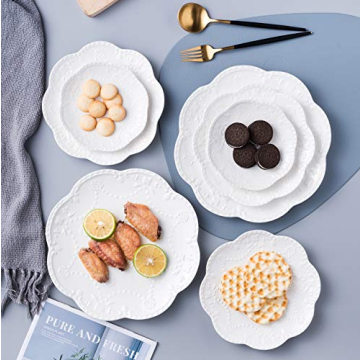 Stylish Jusalpha Embossed Lace Ceramic Plate Set - 4 Pieces