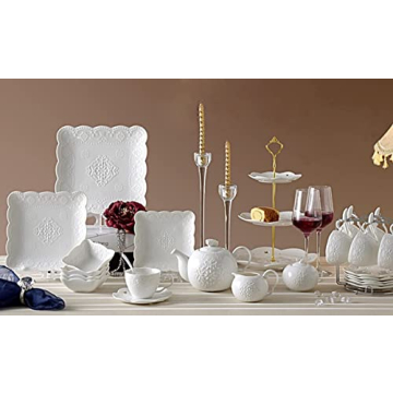 Stylish Jusalpha Embossed Lace Ceramic Plate Set - 4 Pieces