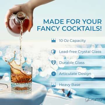 GLORAMA Premium Old Fashioned Whiskey Glasses with Heavy Bottom – Vintage Bar Drinkware for a Cock...