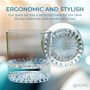 GLORAMA Premium Old Fashioned Whiskey Glasses with Heavy Bottom – Vintage Bar Drinkware for a Cocktail, Bourbon, or Scotch – Durable Crystal Rocks Glass – Set of 4, 10 oz