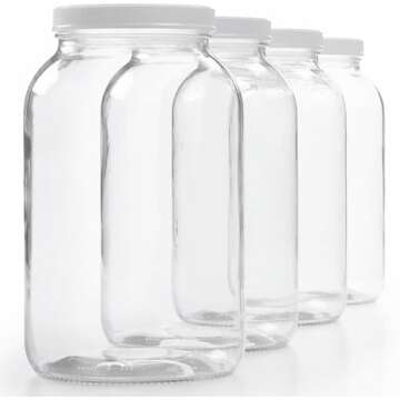 Wide Mouth 1 Gallon Glass Jar with Lid - Glass Gallon Jar for Kombucha & Sun Tea Gallon Mason Jars are Large Glass Jars with Lids 1 Gallon for Food Storage - 4pk Large Jars with Airtight Plastic Lids