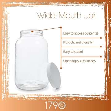 Wide Mouth 1 Gallon Glass Jar with Lid - Glass Gallon Jar for Kombucha & Sun Tea Gallon Mason Jars are Large Glass Jars with Lids 1 Gallon for Food Storage - 4pk Large Jars with Airtight Plastic Lids