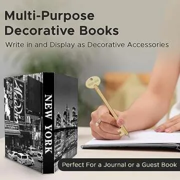 3 Decorative Books for Home Decor with Blank Pages, Coffee Table Books, Black and White Decor,Fake Books, Designer Books Set for Living Room, Faux Books for Decoration,(Includes a Decorative Gold Pen)