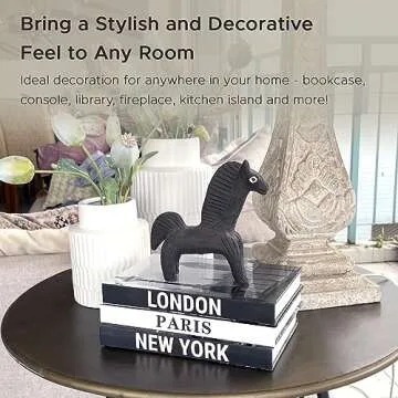 3 Decorative Books for Home Decor with Blank Pages, Coffee Table Books, Black and White Decor,Fake Books, Designer Books Set for Living Room, Faux Books for Decoration,(Includes a Decorative Gold Pen)