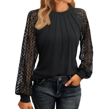 AUTOMET Women's Long Sleeve Lace Tops - Elegant Y2K Business Casual Blouse
