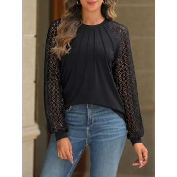 Stylish AUTOMET Women's Lace Long Sleeve Blouse 2024