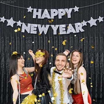 KatchOn Glitter Happy New Year Banner Silver - Pre-Strung, 10 Feet - No DIY | Happy New Year Sign for Happy New Years Decorations 2025 | New Years Eve Party Supplies 2025 Silver | NYE Decorations 2025