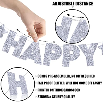 KatchOn Glitter Happy New Year Banner Silver - Pre-Strung, 10 Feet - No DIY | Happy New Year Sign for Happy New Years Decorations 2025 | New Years Eve Party Supplies 2025 Silver | NYE Decorations 2025