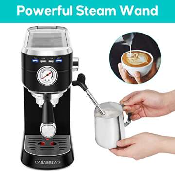 CASABREWS Espresso Machine 20 Bar, Stainless Steel Espresso Maker with Milk Frother Steam Wand, Comp...