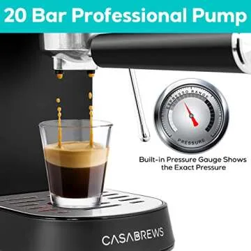 CASABREWS Espresso Machine 20 Bar, Stainless Steel Espresso Maker with Milk Frother Steam Wand, Compact Cappuccino Machine for Home, Espresso Coffee Machine with Removable Water Tank, Black