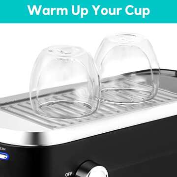 CASABREWS Espresso Machine 20 Bar, Stainless Steel Espresso Maker with Milk Frother Steam Wand, Compact Cappuccino Machine for Home, Espresso Coffee Machine with Removable Water Tank, Black
